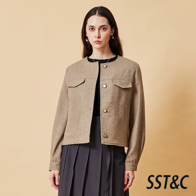 【SST&C】女裝 胸口袋短版羊毛混紡大衣－卡其-825212090081(換季55折)
