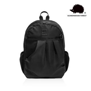【SCANDINAVIAN FOREST 北歐小刺蝟】微光貝殼．抓皺造型後揹包 雙肩包 肩揹包 電腦包 筆電包 旅遊包(黑色)