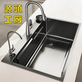 【CJY】60X40CM水槽/洗菜盆/臺下一體大單槽(三擋抽拉龍頭+瀝水籃)