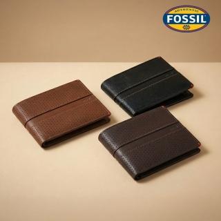 【FOSSIL】Sport Tourer 真皮翻轉證件格皮夾 男用短夾 多色可選(禮盒組附鐵盒)