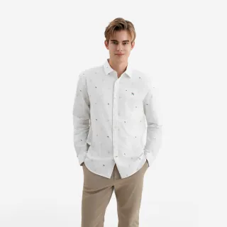 【Arnold Palmer 雨傘】男裝-彈性牛津布滿版印花長袖襯衫(白色)