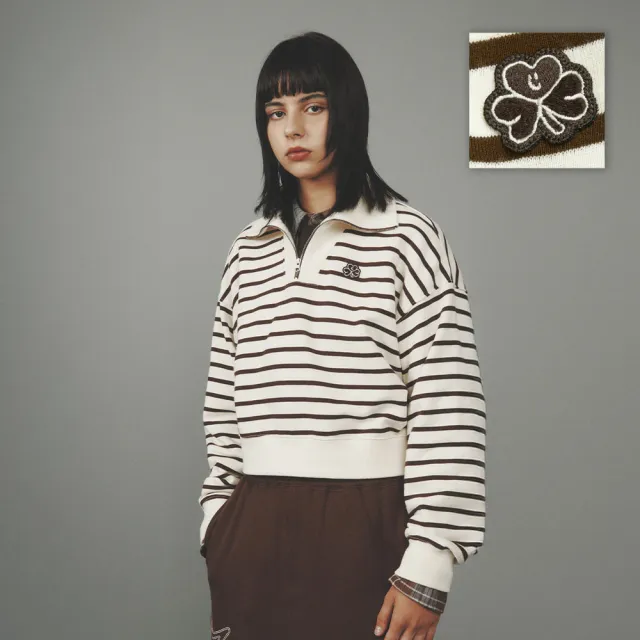 【Mark Gonzales】女裝 CLUV 條紋半開拉鍊長袖衛衣-米白色