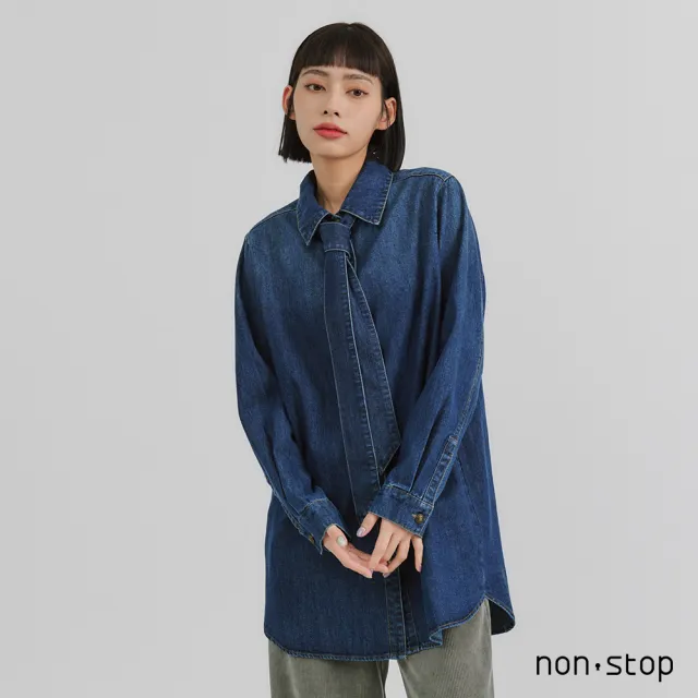 【non-stop】率性綁帶牛仔襯衫洋裝-2色