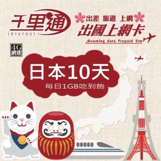 【千里通】日韓上網絡卡10日 10GB上網喫到飽(日韓網卡 10天10G 4G網速 支援分享 喫到飽上網SIM卡)