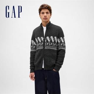 【GAP】男裝 刺繡V領針織外套-深灰色(844105)