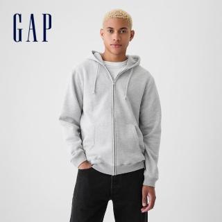 【GAP】男女同款 刷毛連帽外套-淺灰色(414188)
