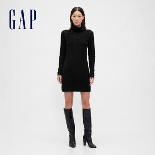 【GAP】女裝 立領長袖針織洋裝-黑色(843196)