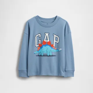 【GAP】男幼童裝 Logo印花趣味圓領長袖T恤-藍色(844188)