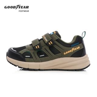【GOODYEAR 固特異】穩步-4E寬楦防潑水健走鞋/男鞋 黑綠(GAMR53230)