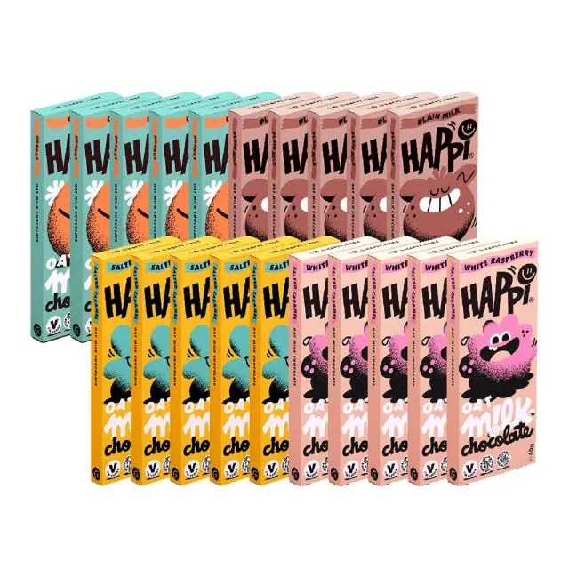 【PALIER】Happi Choc-英國燕麥奶巧克力-20入(原味經典、清新橙香、海鹽焦糖、覆盆子)