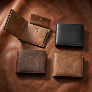 【FOSSIL】Derrick 真皮大零錢袋RFID皮夾 男 短夾 (禮盒組附鐵盒 多色可選)