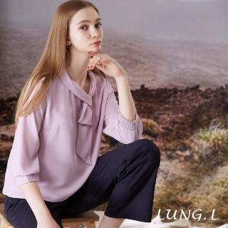 【LUNG.L 林佳樺】LT04A 粉紫色造型領巾設計雪紡七分袖女裝上衣(秋冬新品)