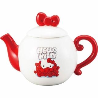 【小禮堂】Sanrio 三麗鷗 Hello Kitty 陶瓷造型茶壺 500ml 紅緞帶款(平輸品)