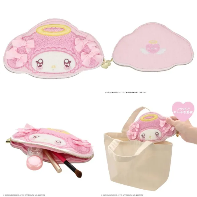 【小禮堂】雙11 Sanrio 三麗鷗 x 粧美堂 造型刺繡扁平化妝包 緞帶 天使與惡魔 美樂蒂 酷洛米(平 
