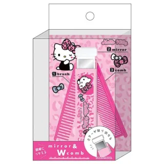 【小禮堂】Sanrio 三麗鷗 Hello Kitty 三合一鏡梳組 粉豹紋款(平輸品)