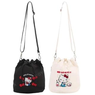 【小禮堂】Sanrio 三麗鷗 Hello Kitty 尼龍束口兩用斜背包 坐姿款(平輸品)