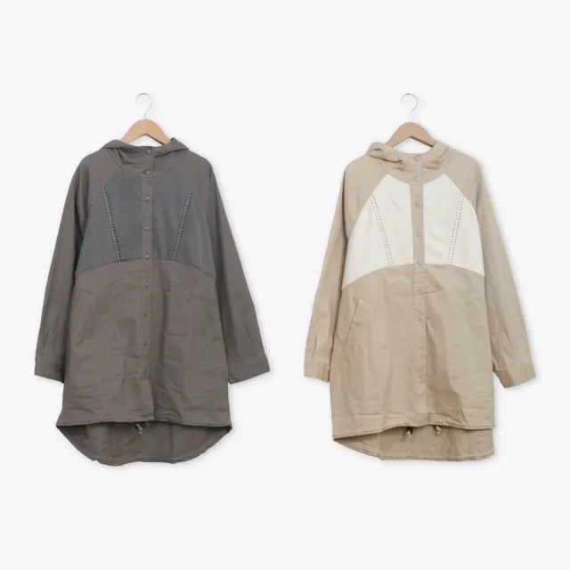 【MOSS CLUB】波浪坑條錯位拼接插肩連帽外套(卡 灰/魅力商品)