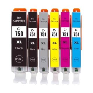 TC CANON 六入一組 PGI-750XL CLI-751XL 副廠墨水匣(適用 CANON MG5470 MG5670 MG7170 MX727)