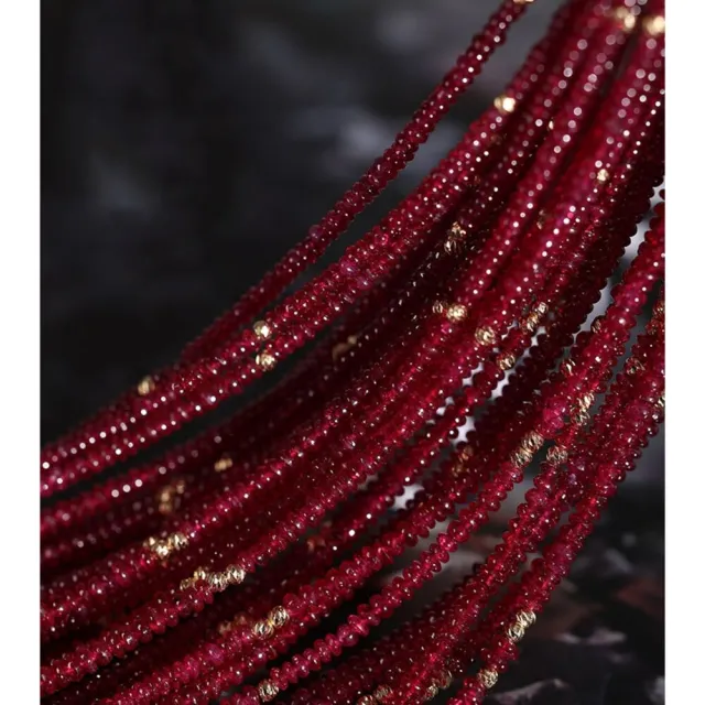【海斯珠寶】紅醋栗系列 18K金 天然無燒 鴿血色 11-12ct 紅寶石串珠項鍊 滿火彩切工 復古宮廷風 晚宴珠寶