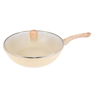 【LMG】香草系列IH不沾深炒鍋30cm附玻璃鍋蓋-IH爐可用鍋(不沾鍋 適用各種爐具 附鍋蓋)