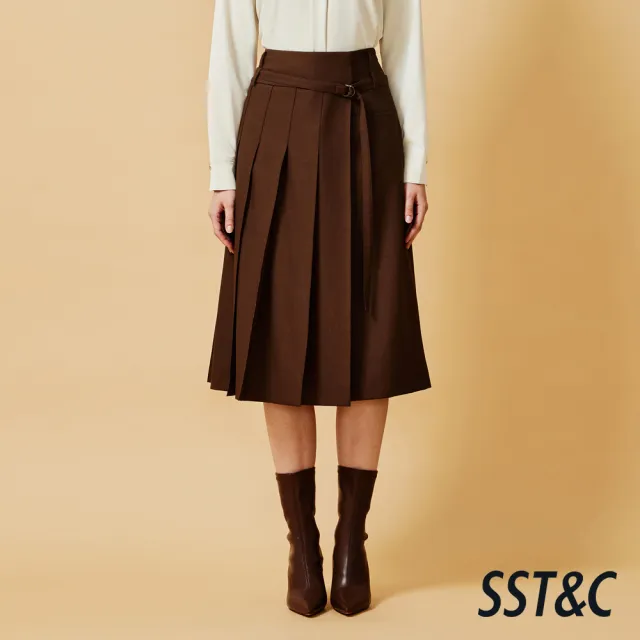 【SST&C】女裝 羊毛混紡寬百褶裙－棕-825212212042(指定單品快閃價)