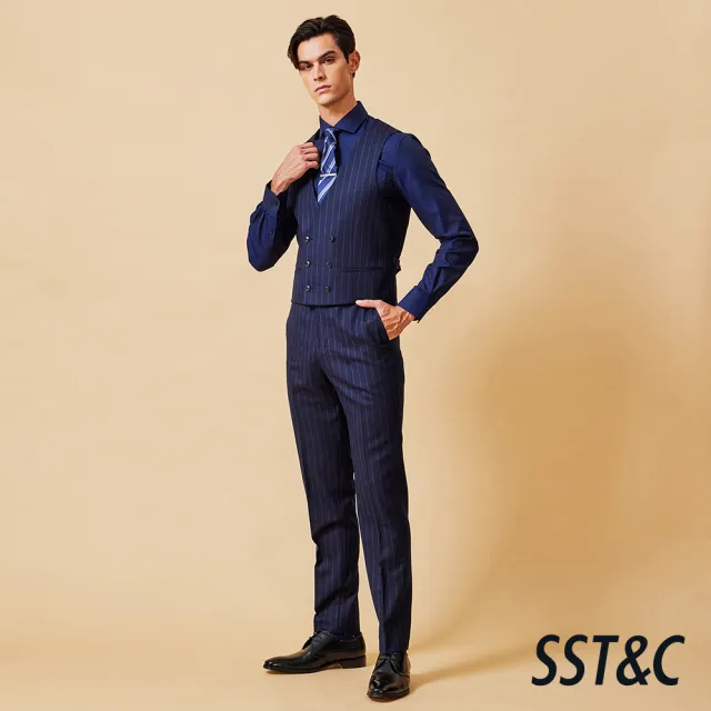 【SST&C】男裝 米蘭系列藏青直條紋修身版西裝背心-825211032041(換季65折)