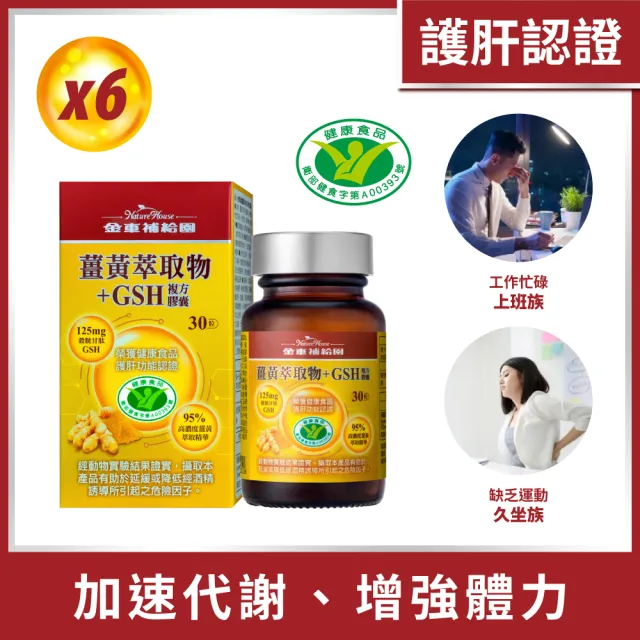 【金車補給園】薑黃萃取物+GSH複方膠囊6瓶組(30粒/瓶)