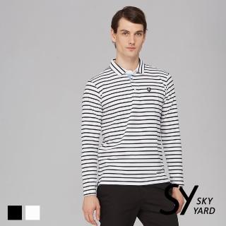 【SKY YARD】GABBIANO經典刺繡開襟POLO衫長袖上衣(白色)