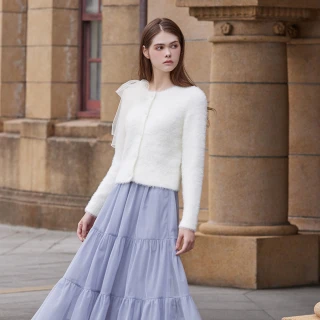 【IENA】側綁帶蝴蝶柔軟針織衫(#5230014 長袖上衣、針織上衣；淺紫色/米白色)