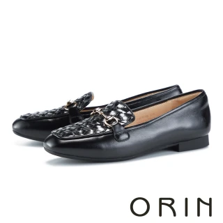 【ORIN】質感編織馬銜釦平底樂福鞋(黑色)