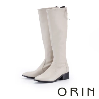 【ORIN】彈力羊皮後蝴蝶結細筒長靴(白色)