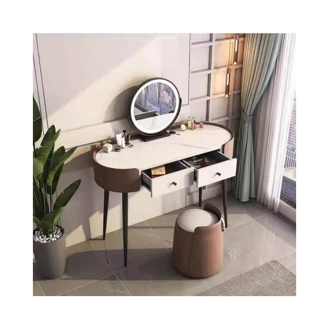 【Taoshop 淘家舖】輕奢岩板梳妝台｜小型北歐極簡皮質化妝台｜80*45*76cm｜QY-SZT30
