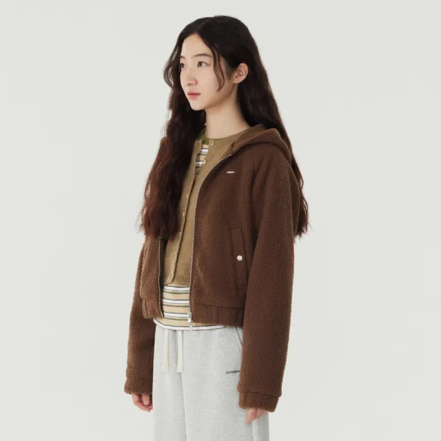 【COVERNAT】女款仿羊羔絨連帽外套(WMS外套 羊羔絨外套 象牙白/棕色)
