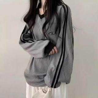 【AKARA】慵懶寬鬆運動風羅紋polo領長袖上衣(穿上顯瘦有感/中大尺碼到4XL)