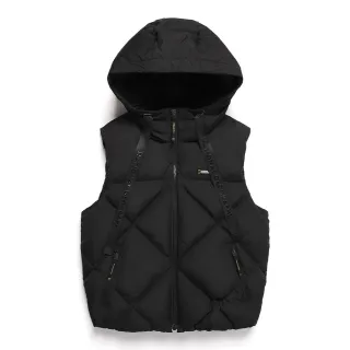 【國家地理服飾官方旗艦】女裝 菱格羽絨 連帽背心 - 炭黑色