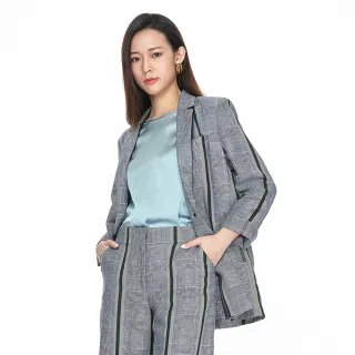 【KeyWear 奇威名品】棉麻條紋設計西裝外套