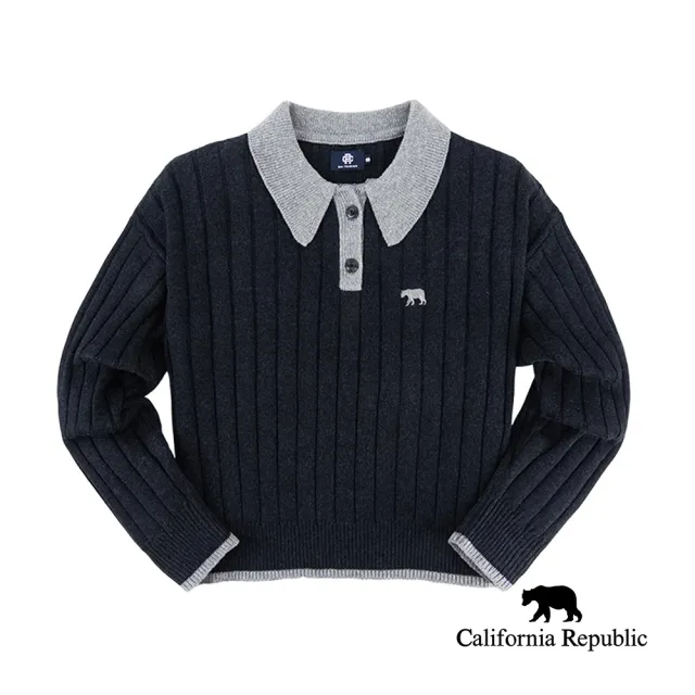 【California Republic】深灰POLO落肩針織衫(女版)