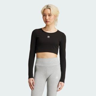 【adidas 愛迪達】愛迪達 Ess Crop Ls 女 長袖上衣 休閒長袖 黑 白 亞版(IW5725)