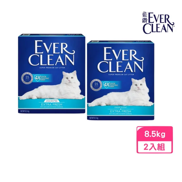 【EverClean 藍鑽】4倍淨味貓砂 8.5kg*2入組（藍標）(凝結貓砂)
