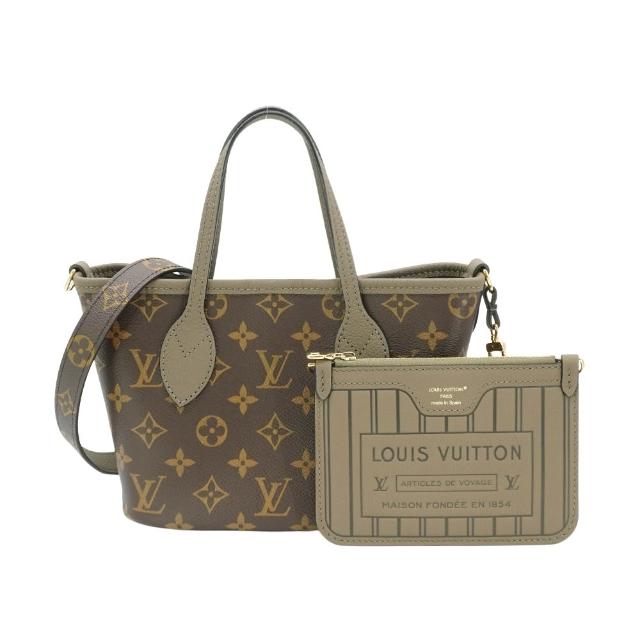 【Louis Vuitton 路易威登】Neverfull BB 帆布拚牛皮雙面手提斜背包(M12109-灰)