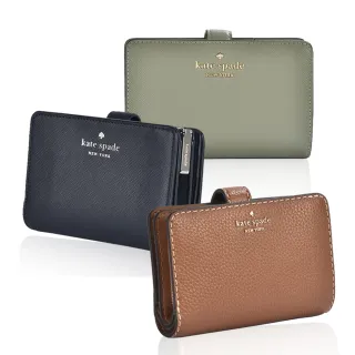 【KATE SPADE】經典金屬LOGO皮革釦式中夾(多色任選)