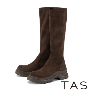 【TAS】親膚彈力絨布修腿厚底長靴(咖啡)