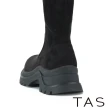 【TAS】親膚彈力絨布修腿厚底長靴(黑色)