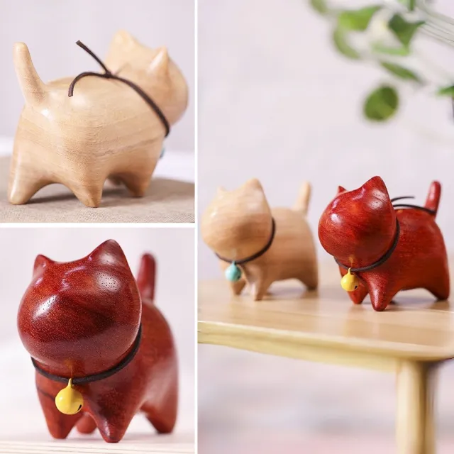 【LEESA】開運家飾\禪風小物\裝飾品\家居擺飾\檀木擺設\檀木木雕\貓咪擺件\可愛木雕\木雕貓咪\