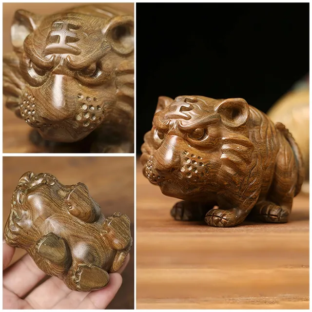 【LEESA】綠檀木工藝品\招財老虎擺件\家居擺飾\桌面裝飾\原木工藝品\檀木擺設\擺件\裝飾品\老虎木雕\