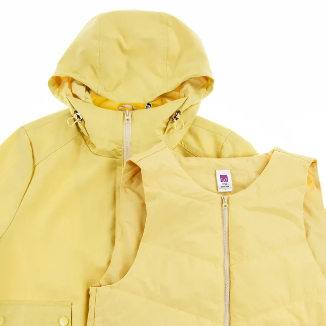 【ILEY 伊蕾】真兩件鋪棉背心連帽防風外套(黃；M-XL；1254314236)