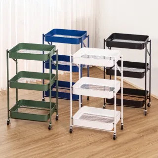【ONE HOUSE】免安裝折疊收納三層收納推車(收納籃車/置物推車/手推車/鐵架/收納/櫃子/電器櫃/層架/簽到)