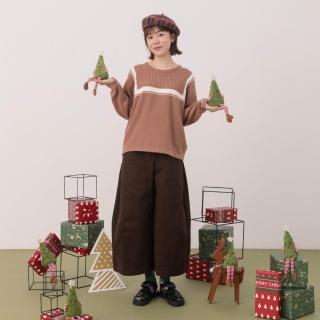 【MOSS CLUB】前中拉鍊斜邊剪接打褶寬褲(杏 咖)