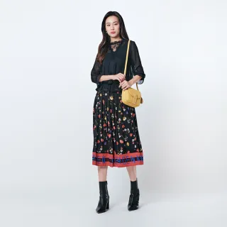 【KeyWear 奇威名品】質感印花拼接色織優雅長裙