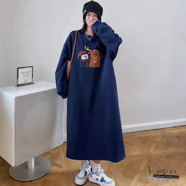 【YOUNGBABY】馴鹿企鵝好朋友加絨加厚長洋裝
